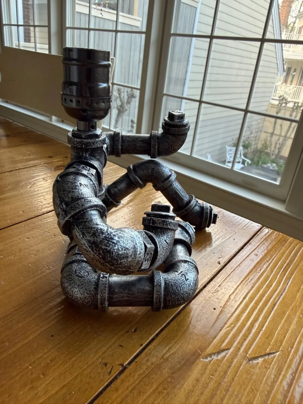 Metal Pipe Sitting Man Desk Table Lamp Light Metal Art Funky Deco Man Cave